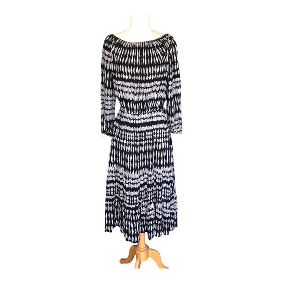LoveStitch NWT Vici Women’s Kaleidoscope Adjustable Midi Dress Small Black Taupe - Picture 1 of 16